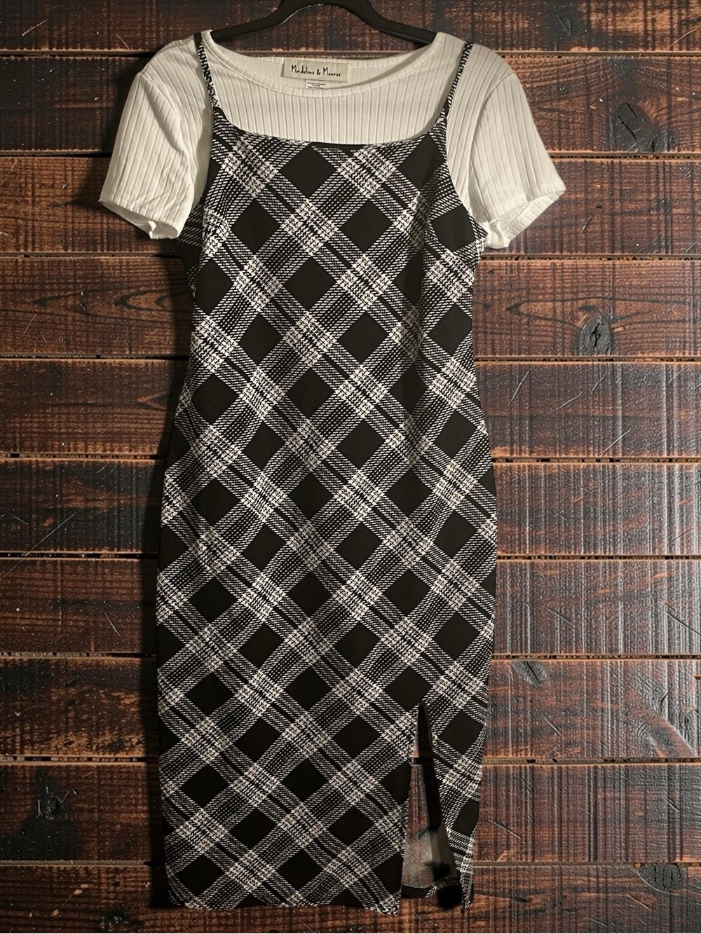 Madeline & Monroe Brand, Black & White Plaid Slip Dress by Size L